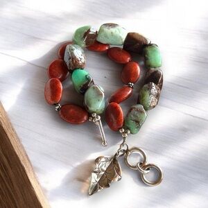 Rare Vintage Silpada Coral Chrysoprase 925 Sterling Silver Toggle Bracelet B1023